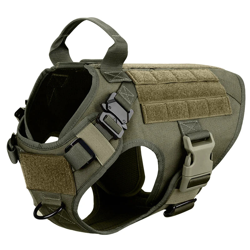 Tactical dog harness and leash set for large breeds, military-style nylon, adjustable fit for training