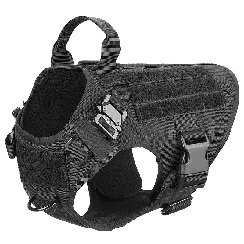 Durable tactical dog harness and leash for big dogs, adjustable straps for a secure and custom fit
