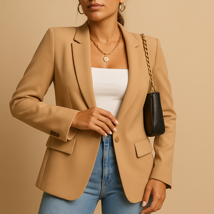Stylish women's tailored jacket with an elegant fit, ideal for professional attire & chic fashion.