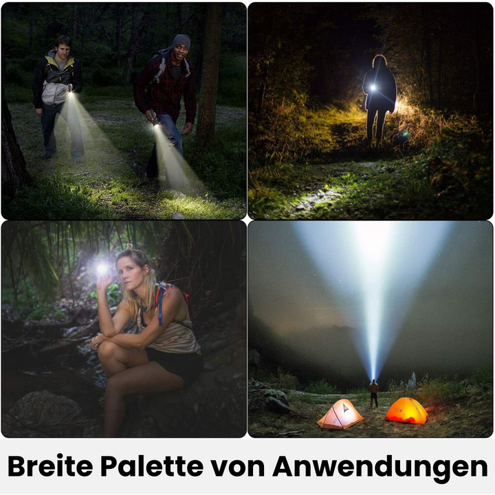 "Taktische LED-Taschenlampe aus Aluminium, robust, wasserfest, 1200 Lumen, rutschfestes Design für Outdoor-Einsätze."