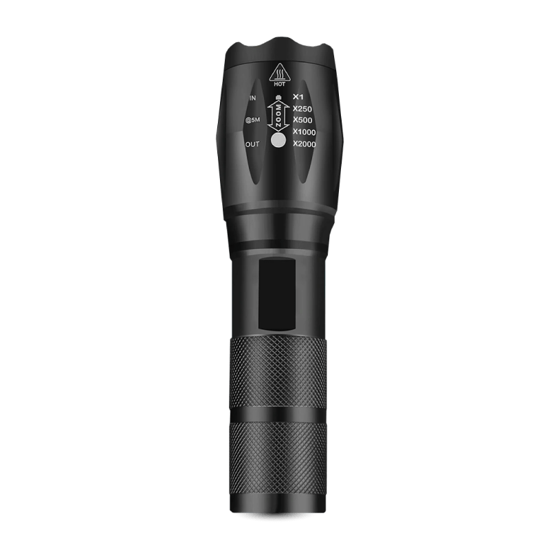 "Taktische LED-Taschenlampe aus Aluminium, robust, wasserfest, 1200 Lumen, rutschfestes Design für Outdoor-Einsätze."