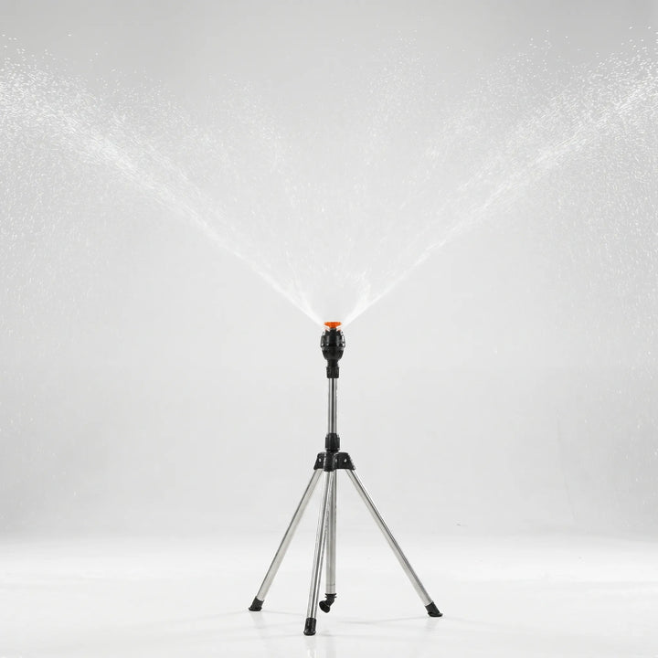 Versatile tripod water sprayer with telescopic pole for adjustable lawn & garden irrigation, ideal for yard care.