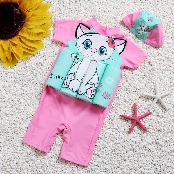 SPF 50+ toddler swim vest with UV protection; perfect learn-to-swim aid.