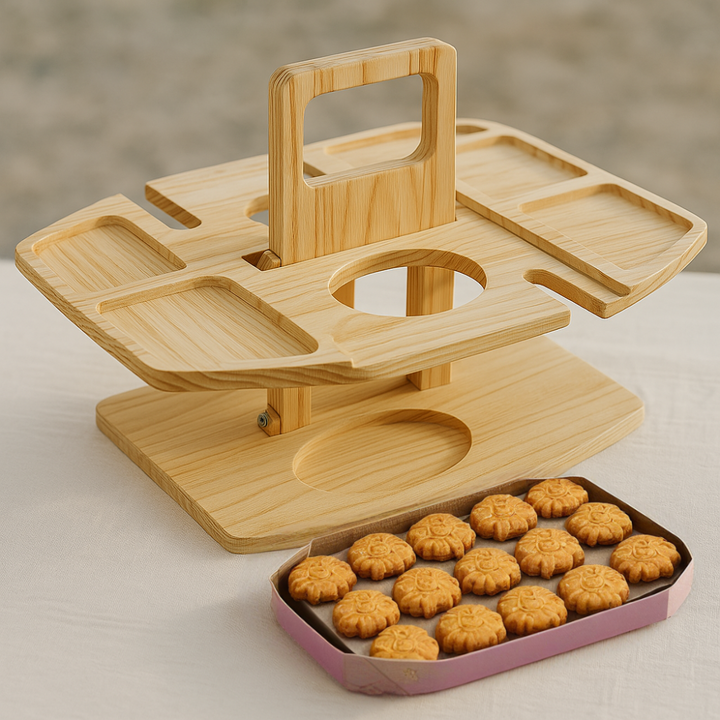 "Tragbarer Holz-Weintisch fürs Picknick, klappbares Design mit Snackfächern und Glas-Halterungen, hochwertiges Holz"