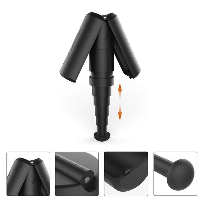 "Tragbarer schwarzer Mini-Klappstuhl für Outdoor, leicht, kompakt, eine Person montiert ihn freudig im Freien."