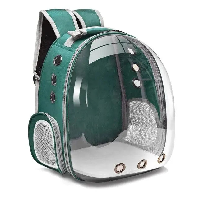 Innovative transparent pet bubble backpack. Safe & fun way to carry your small pet on adventures.