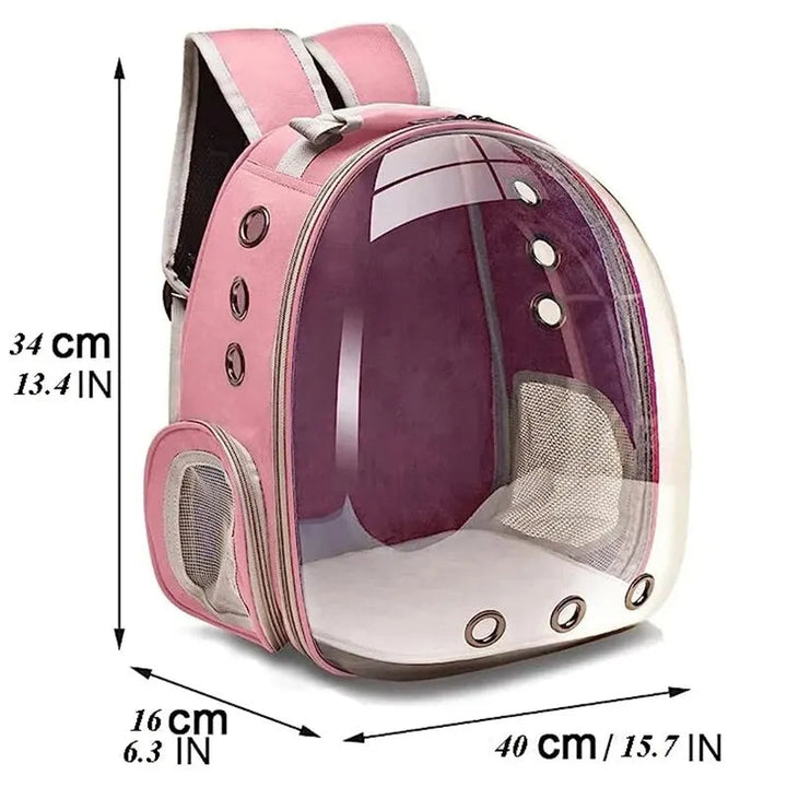 Durable pet carrier backpack for small animals. Full transparent view, ideal for outdoor travel.