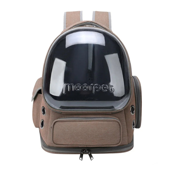 Transparent pet travel bag made from oxford fabric, featuring secure zippers and breathable mesh for cats.
