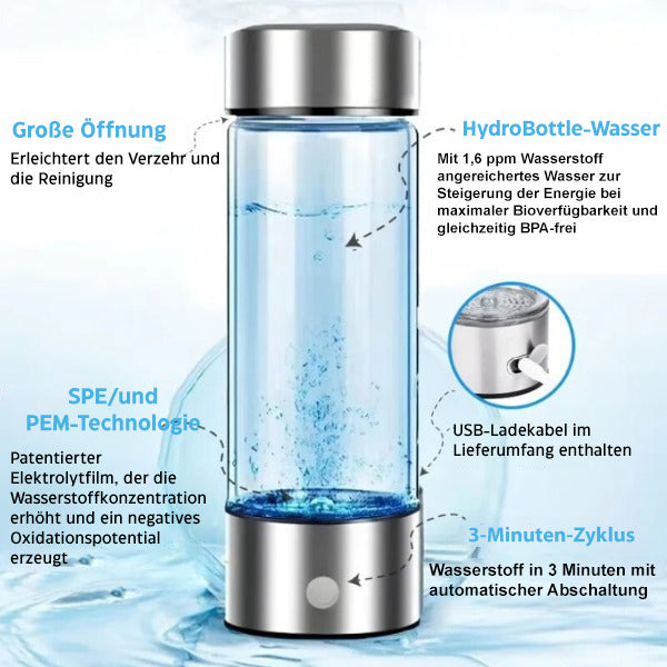 "Transparente Wasserstoff-Wasserflasche mit elegantem Design, für vitalitätsförderndes, antioxidativ angereichertes Trinkwass