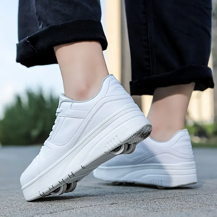 "Trendige Rollschuhe für Kinder mit versteckten Rollen, rosa-schwarzes Design, ideal für Outdoor-Abenteuer und Bewegung"