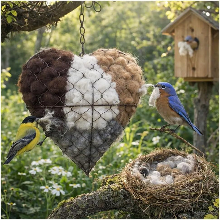 Eco-friendly alpaca fiber nesting material in heart shapes for birds, two-pack