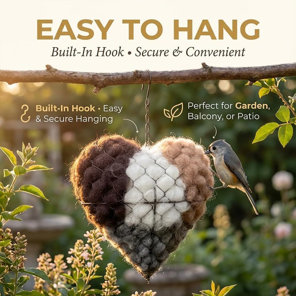 Soft alpaca fiber nesting hearts, a two-pack of bird nesting material
