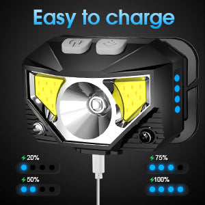 "Ultrahelle LED Stirnlampe, wiederaufladbar, wasserdicht, mit Bewegungssensor und 8 Modi, ideal für Camping und Wandern"