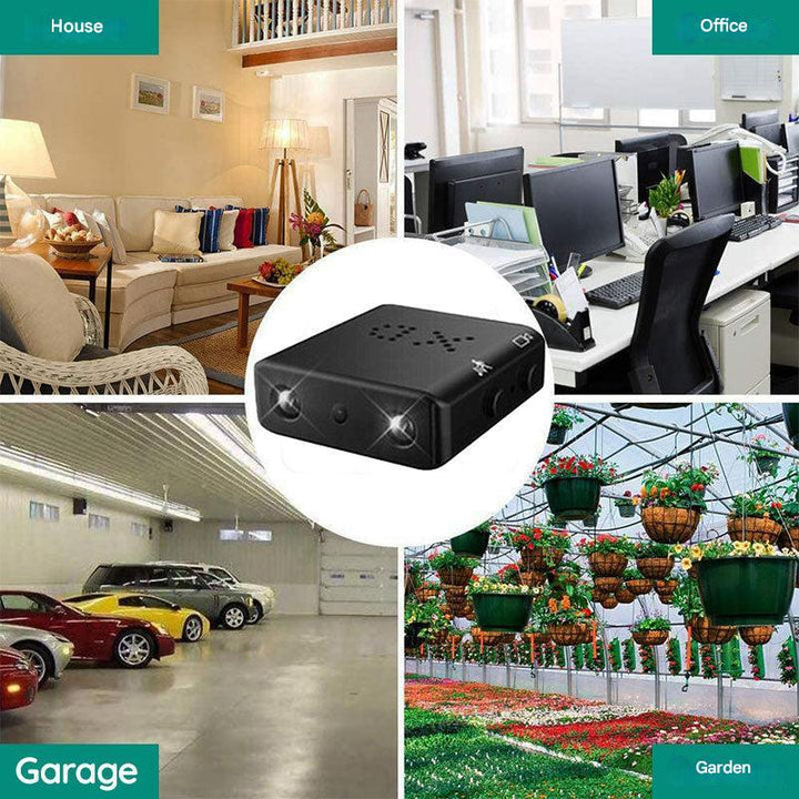 Ultrakompakte Mikro HD Sicherheitskamera, schwarz, mit Bewegungserkennung und Nachtsicht, 1080P für diskrete Überwachung.