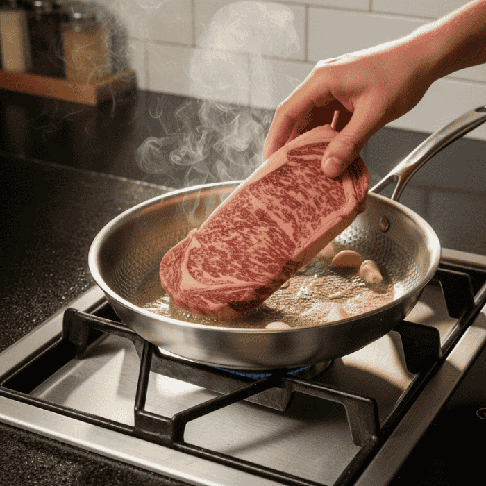 Professional-grade titanium frying pan, robust & efficient for all stovetops, including induction cookware.