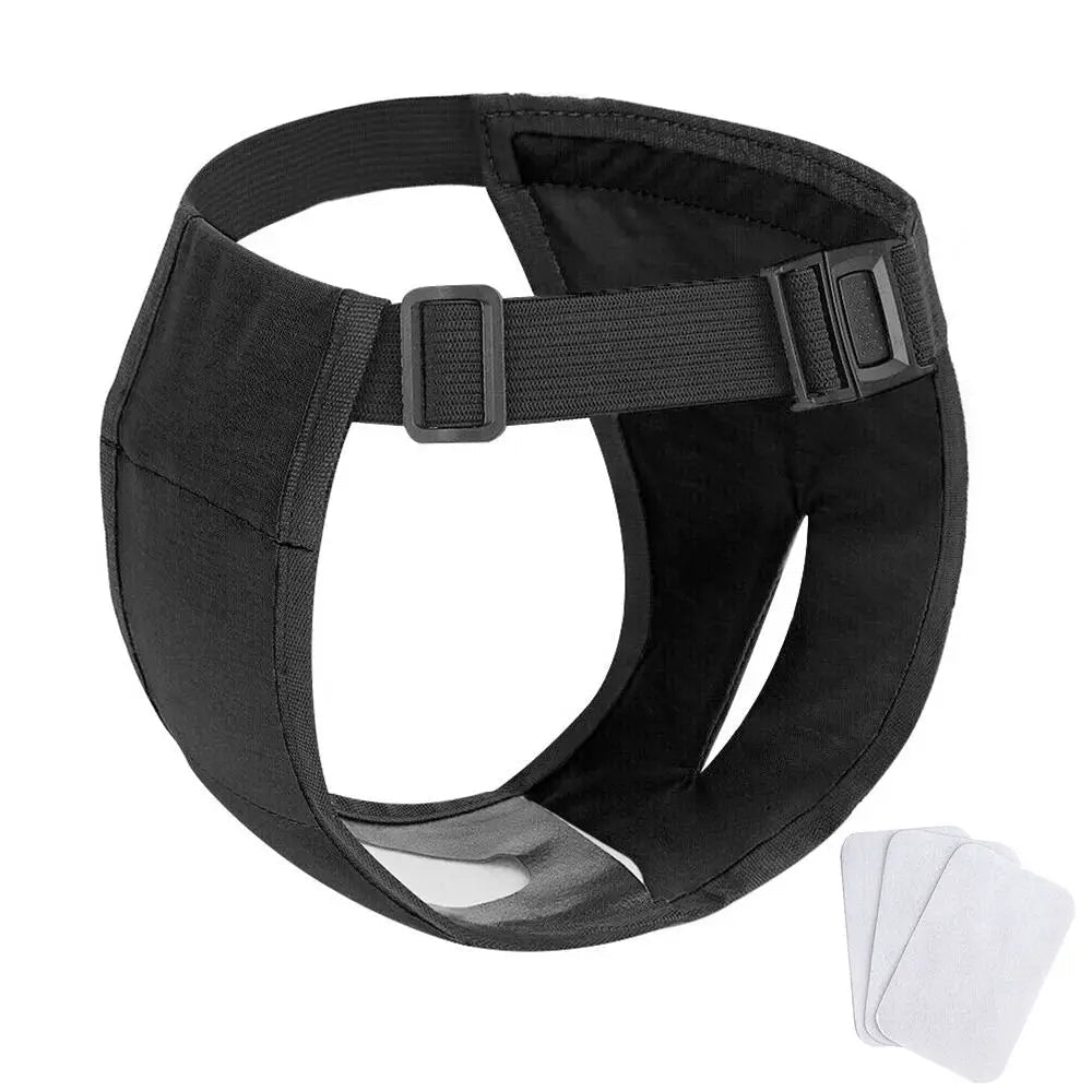 Adjustable dog diaper wrap with three washable pads, suitable for all types of dog incontinence