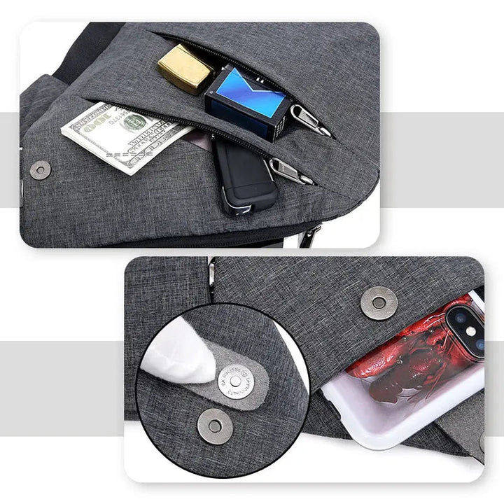 RFID blocking lightweight shoulder bag, essential for safe travel and daily essentials.