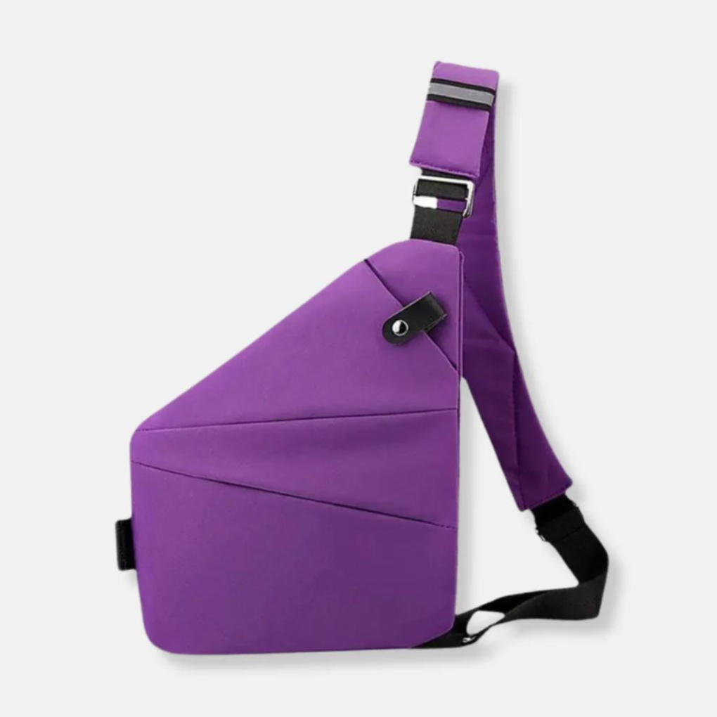 Commuter-friendly sling bag, charcoal gray, offering anti-theft features and convenient access.