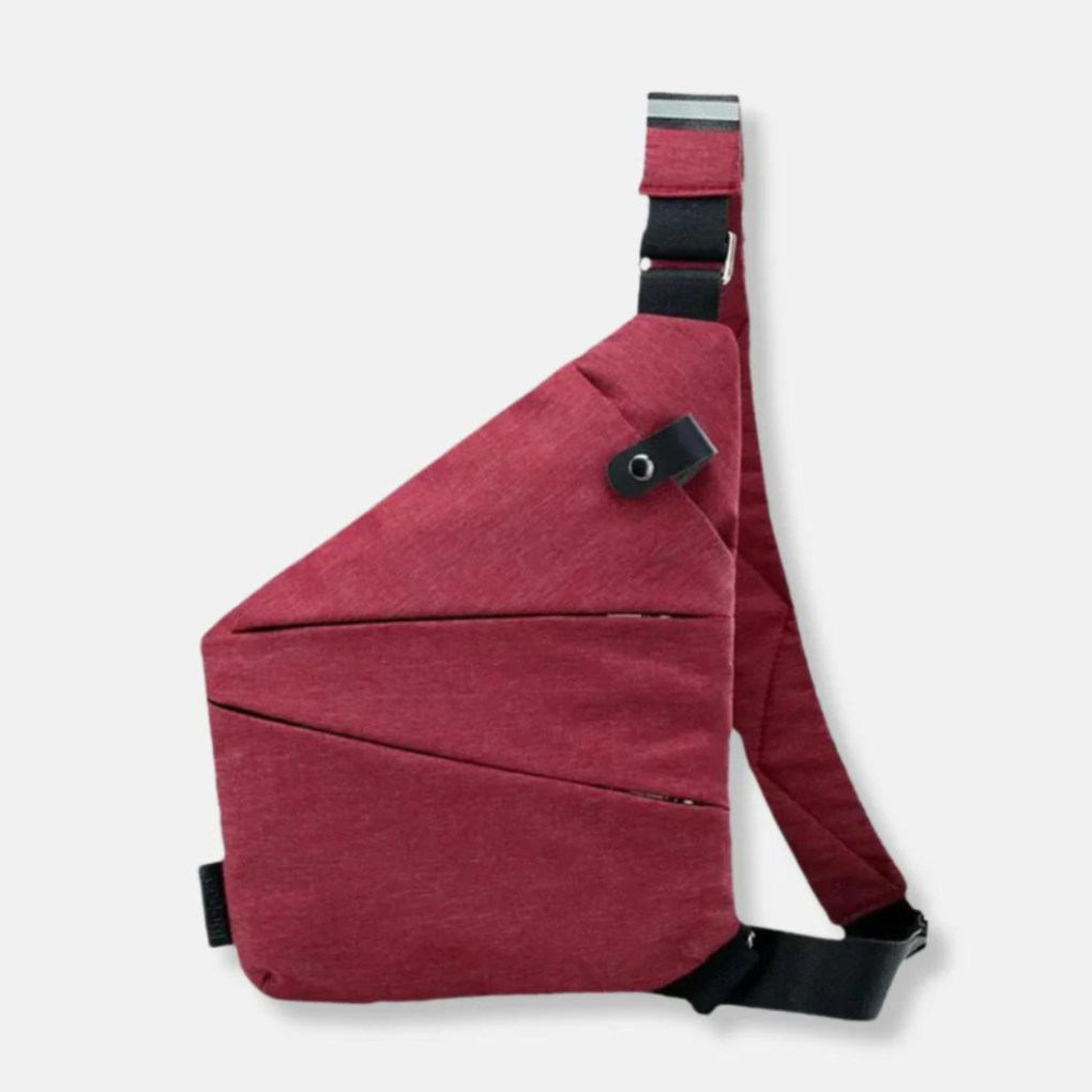 Organized anti-theft sling bag for travel, a unisex chest bag with multiple secure compartments.