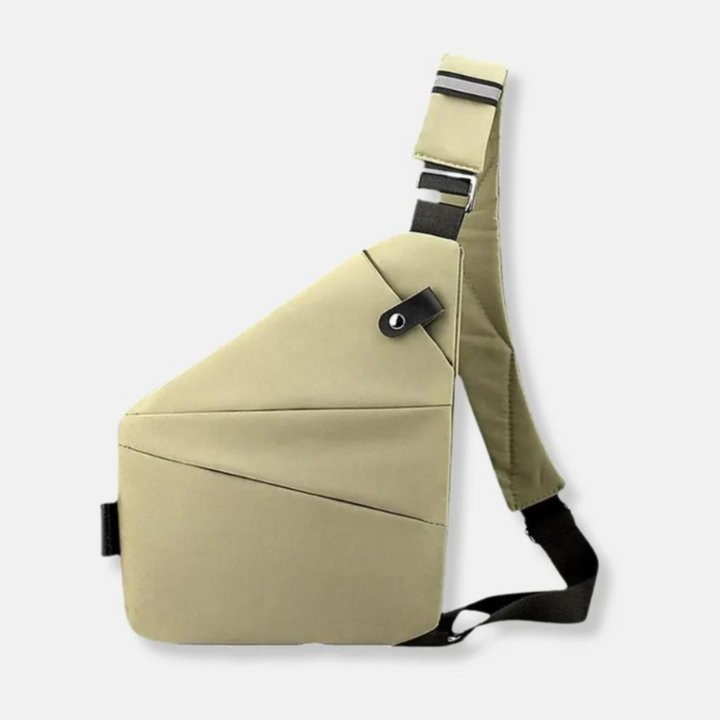 Black anti-theft shoulder bag, a sleek chest pack for secure urban commuting & travel essentials.
