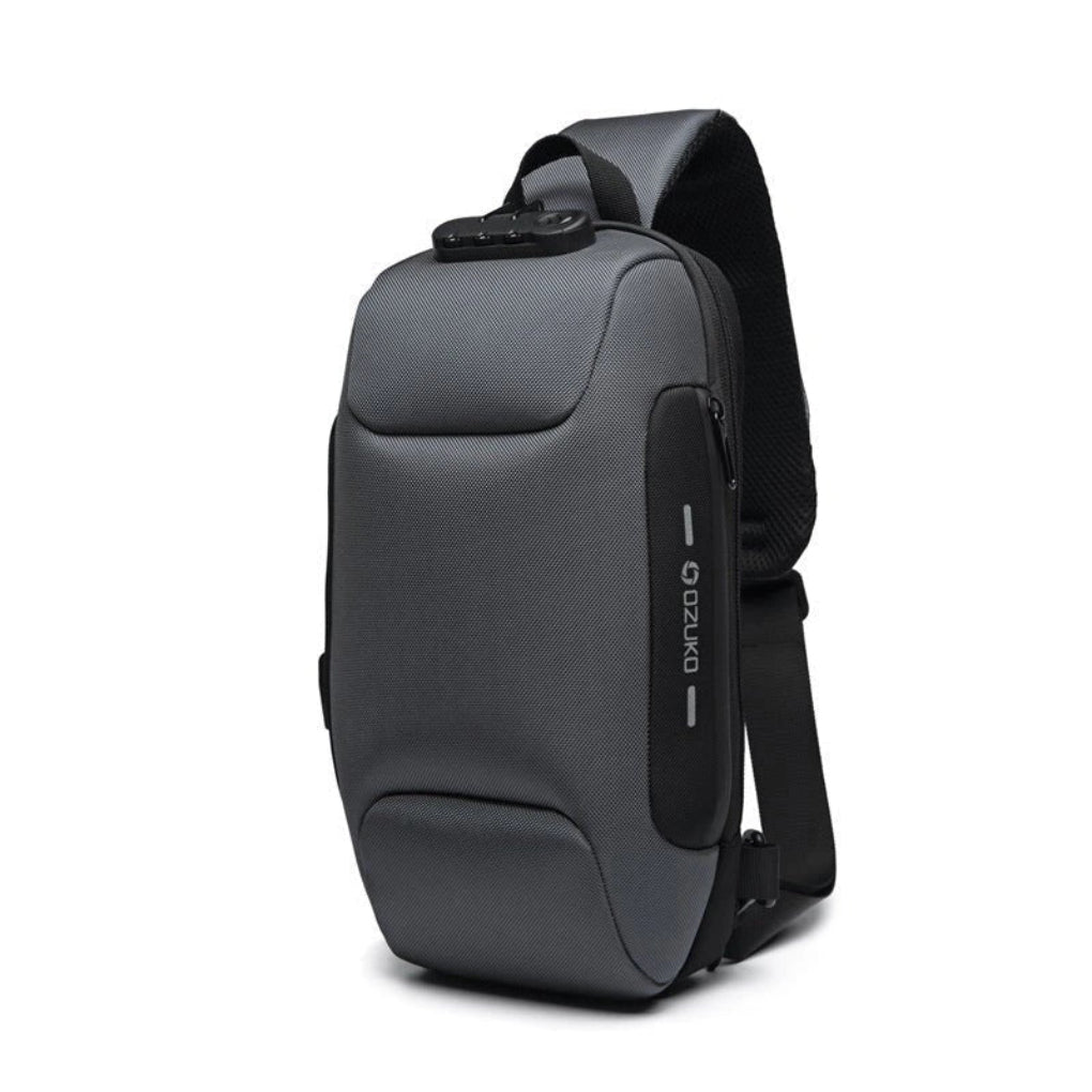 Secure unisex cross-body messenger bag with anti-theft lock, adjustable strap & USB charging.