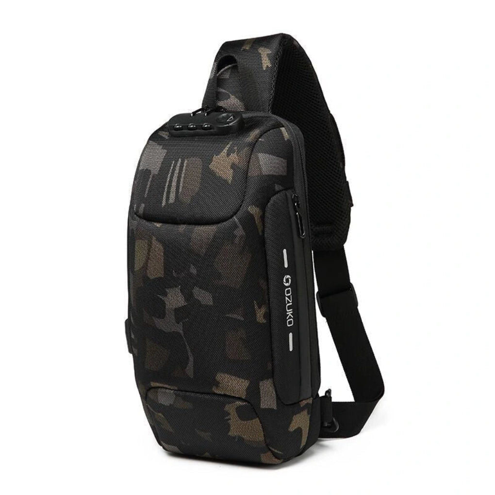 Versatile anti-theft travel bag. USB charging sling for secure storage, perfect for commuters.