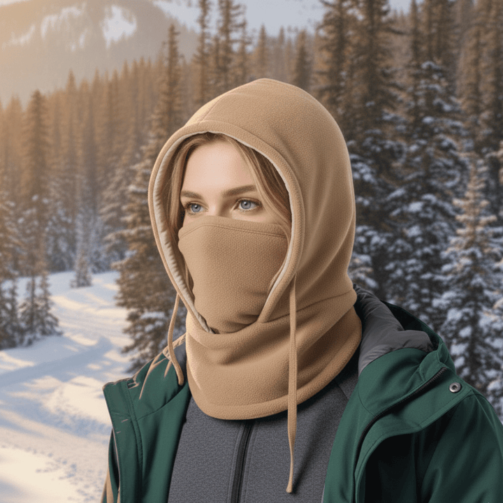 Blizzcap hooded neck gaiter. Unisex thermal headwear & face mask for skiing, biking & winter adventures.