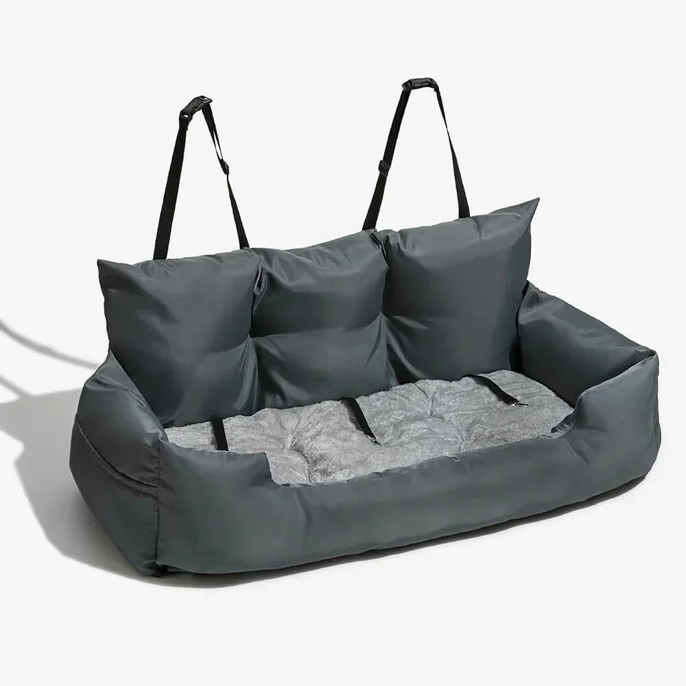 Cotton backseat barrier style pet carrier, providing a safe and washable travel solution for dogs