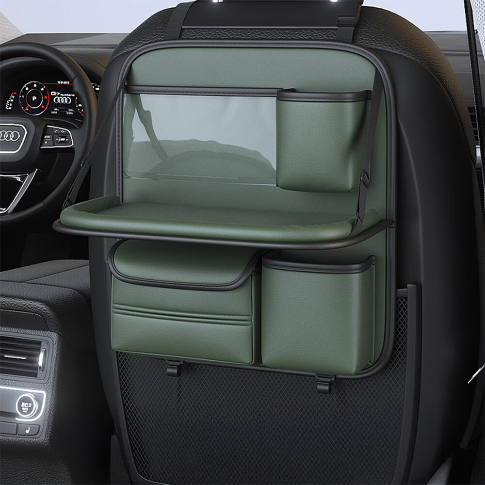 Unisex car organizer installed, demonstrating how it keeps car interior tidy and functional