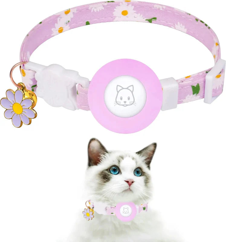 Durable nylon cat tracker holder collar, designed with breakaway feature for ultimate pet safety outdoors.