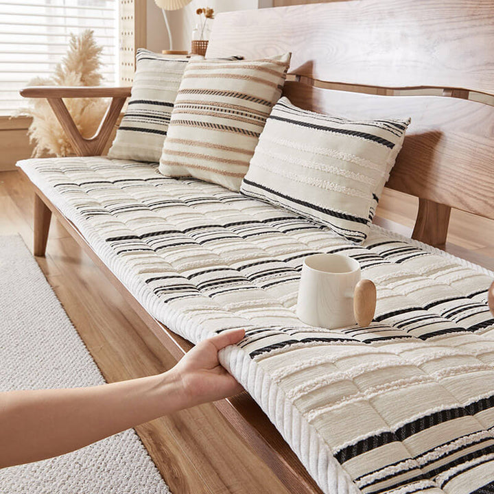 Plush chenille striped sofa protector, unisex design, non-slip for couches, cozy home decor