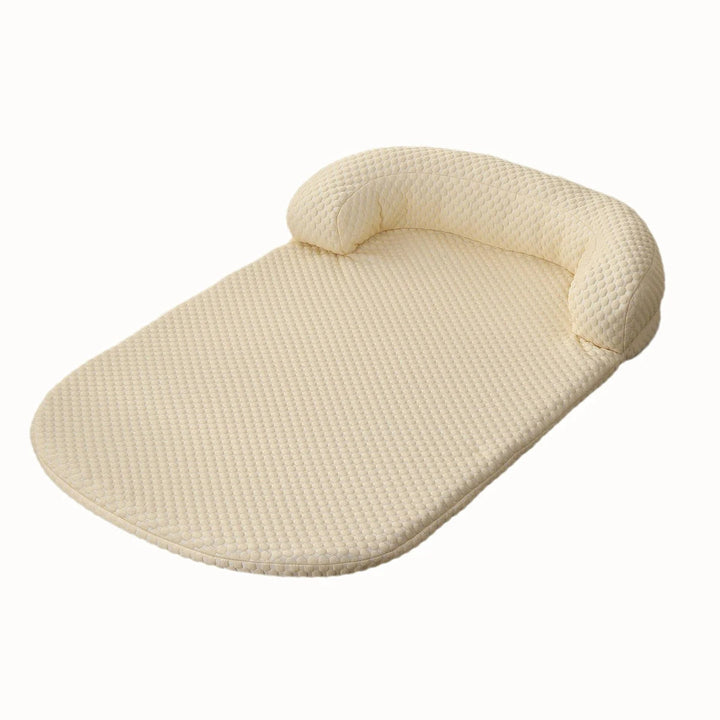 Non-slip cooling ice silk pet bed with soft 3D sponge cushion, ideal for summer