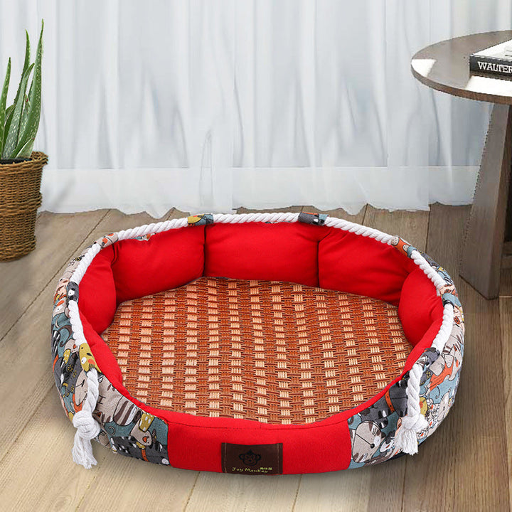 Pet accessory: unisex dog bed designed for comfort, with a chew toy and pocket