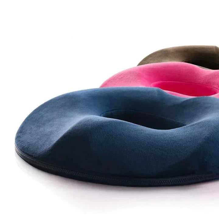 Unisex donut seat cushion for hemorrhoid & tailbone pain relief. Ergonomic memory foam for office & car.