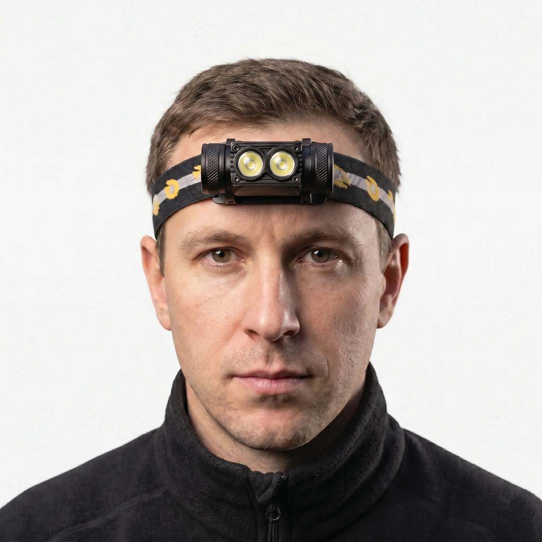Bright dual-LED rechargeable headlamp for serious outdoor adventures. Essential hands-free light for exploration.