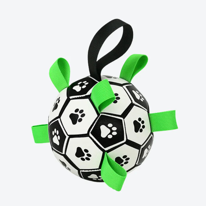 Unisex durable floating dog soccer ball with grab straps for interactive fetch play, pet training