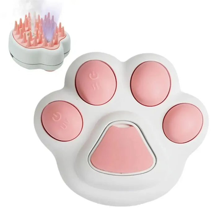 Pet owner effectively removing loose fur from a dog with an electric spray grooming brush