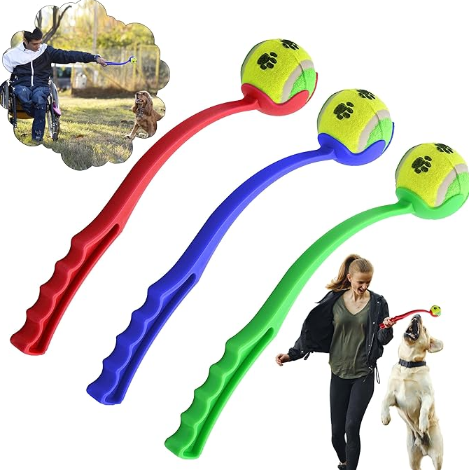 Durable pet supplies: ergonomic long-distance dog ball thrower in a vibrant color, for active dogs.