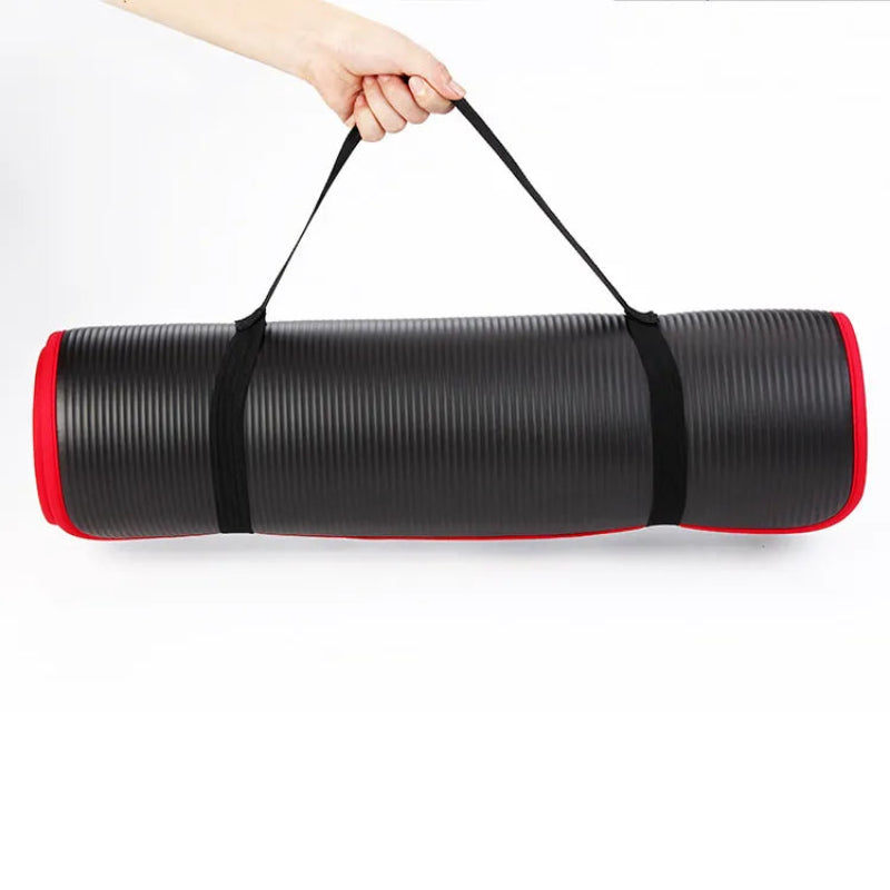 Black non-slip extra thick yoga and pilates mat, ideal for home gym workouts, stretching & joint support.