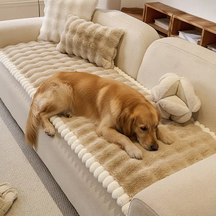 Soft faux fur couch cover for sofa protection, non-slip design, plush and comfortable home decor