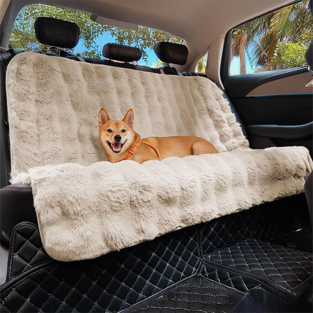Calming pet blanket in car, universal fit non-slip design, faux fur car seat protector