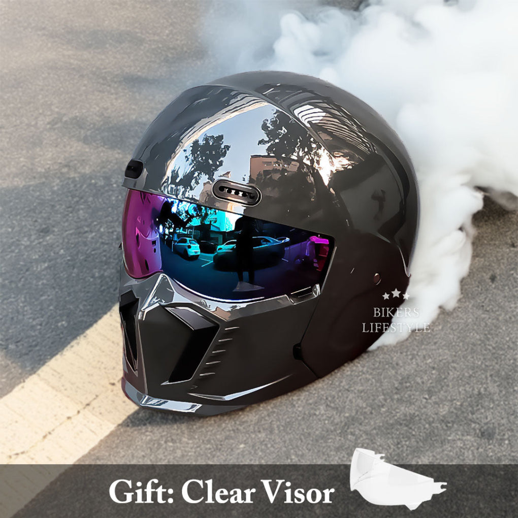Full face motorcycle helmet, safety certified unisex riding gear for men, women, and bikers.
