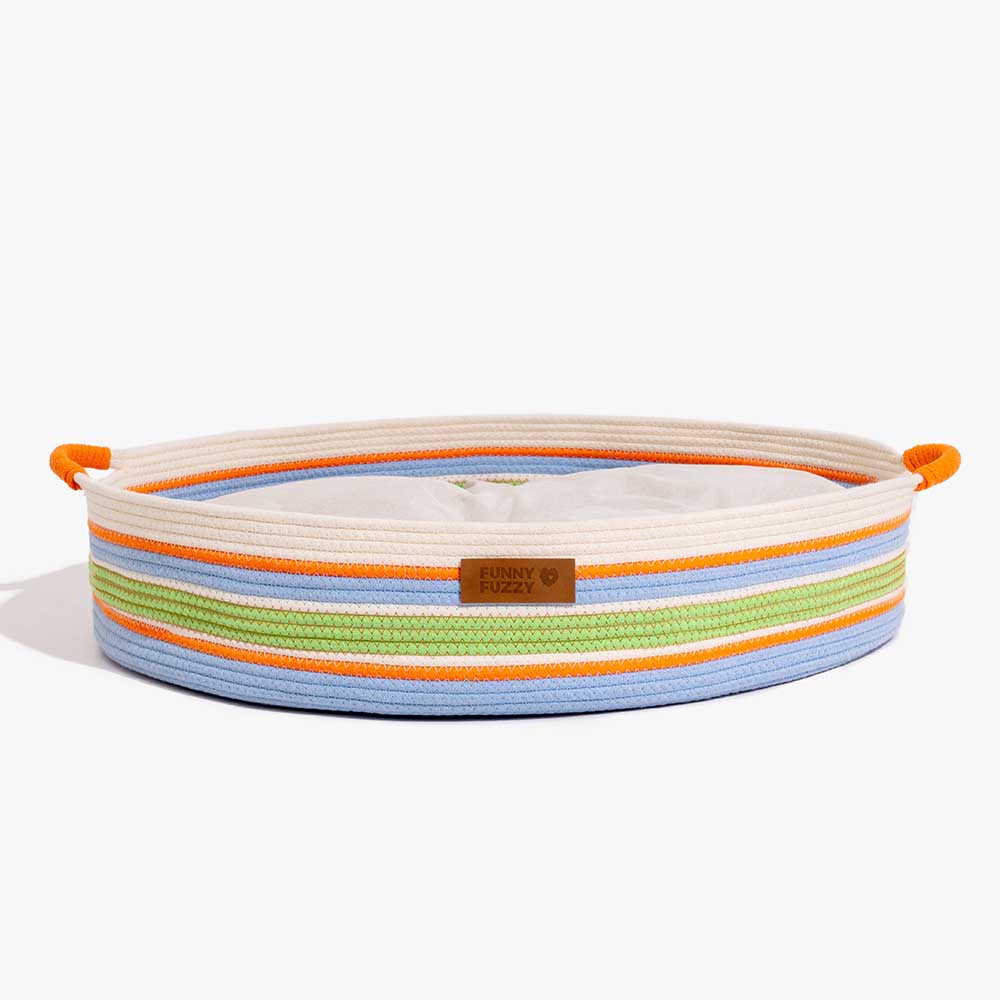 Handcrafted striped pet bed, an essential piece of pet furniture