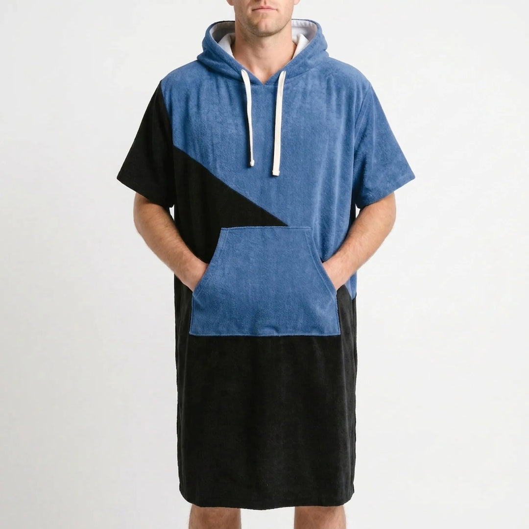 Travel-friendly unisex changing robe. Quick-dry hooded poncho for beach, pool, surf, and outdoor changing privacy.