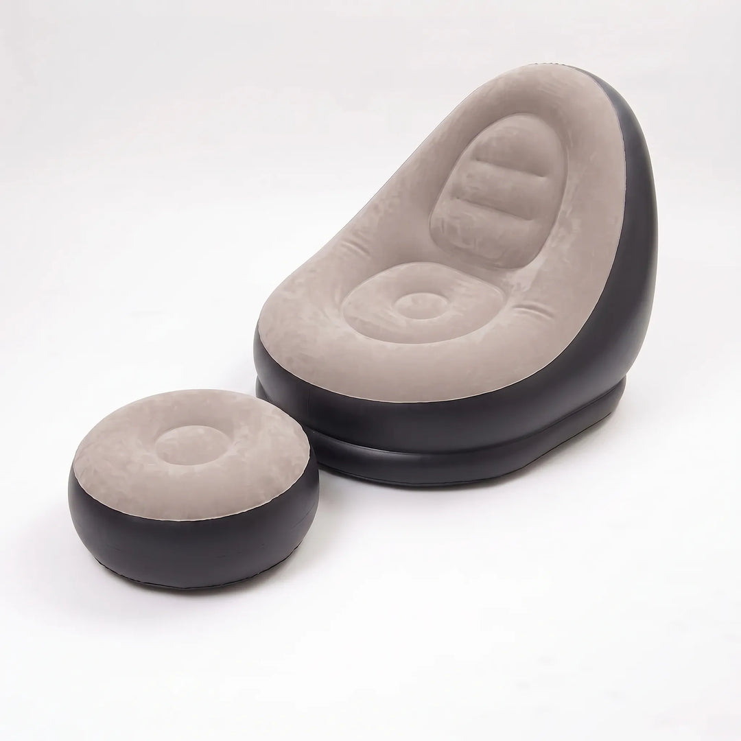 Portable inflatable lounge chair & footrest set, ideal for camping, backyard, or guest seating.