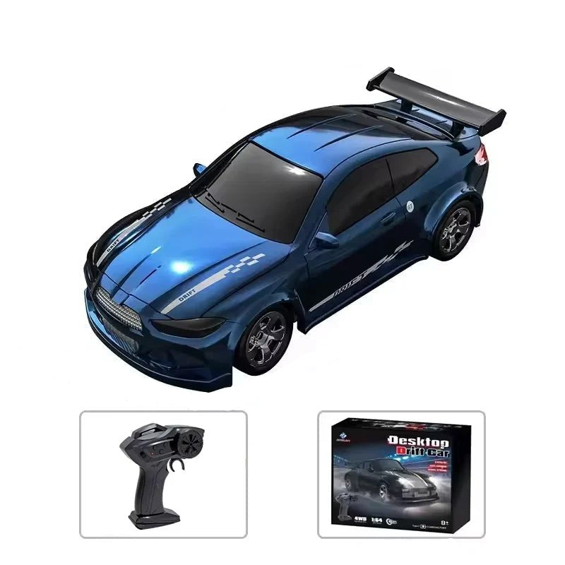 Sleek unisex mini 4WD RC car. High-speed remote control toy for racing and drifting fun.