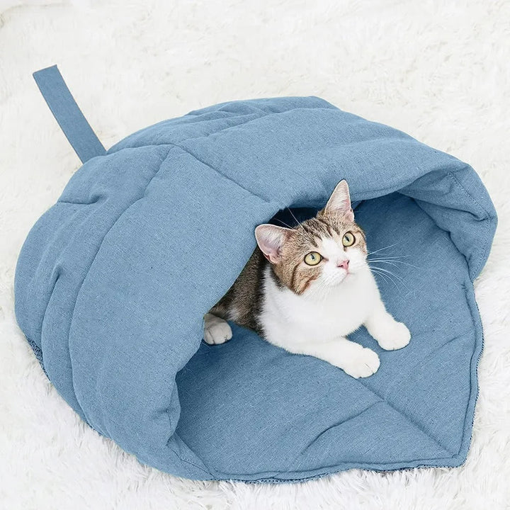 Linen fabric pet sleeping bag and cat cave, offering a warm and inviting haven for felines