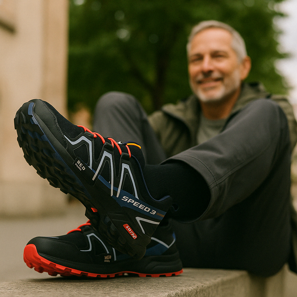 "Unisex orthopädischer Wanderschuh, blau, ergonomisch, atmungsaktiv, mit rutschfester Sohle für Komfort und Stabilität"