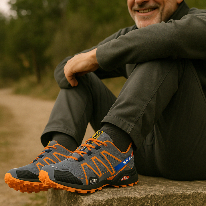 "Unisex orthopädischer Wanderschuh, blau, ergonomisch, atmungsaktiv, mit rutschfester Sohle für Komfort und Stabilität"