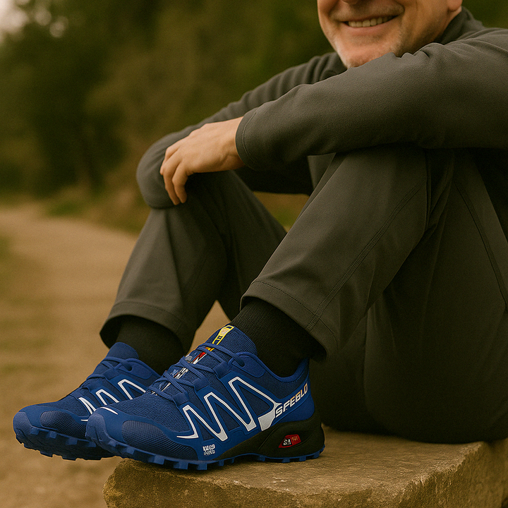 "Unisex orthopädischer Wanderschuh, blau, ergonomisch, atmungsaktiv, mit rutschfester Sohle für Komfort und Stabilität"